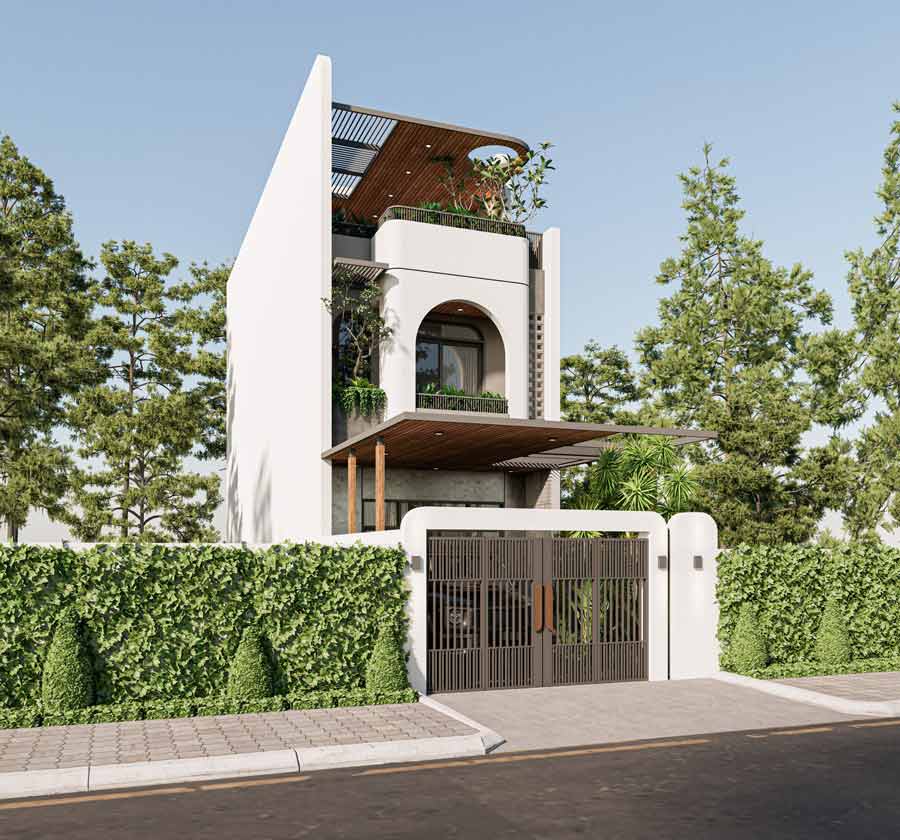 Mẫu nhà 2 tầng 1 tum mặt tiền 5m