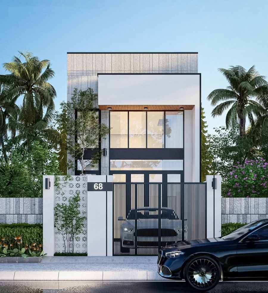 Thiết kế nhà 2 tầng ngang 5m có gara để xe