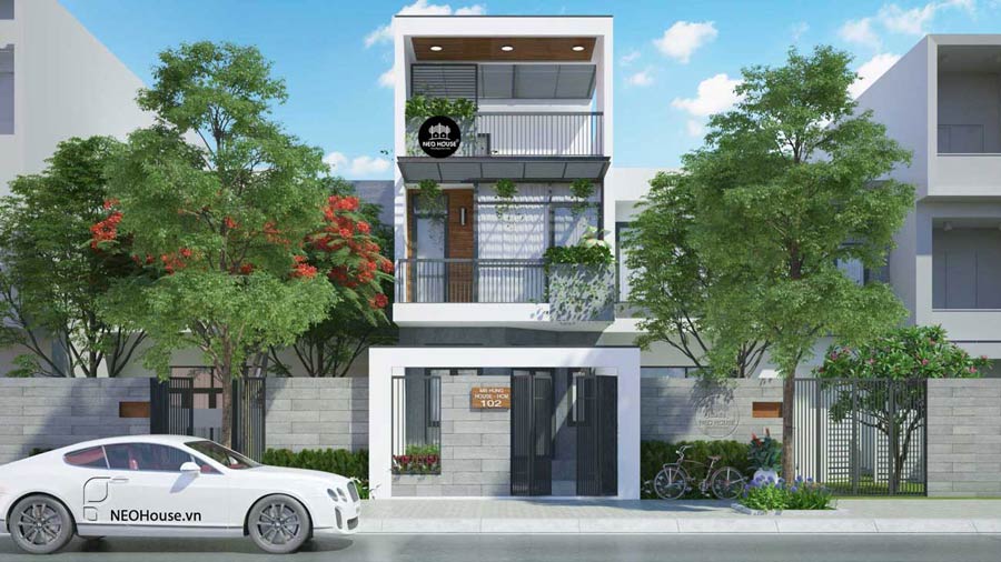 Mẫu nhà 2 tầng mặt tiền 5m hiện đại