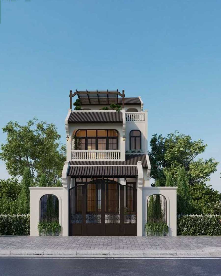 Mẫu nhà mặt tiền 5m 2 tầng phong cách Indochine