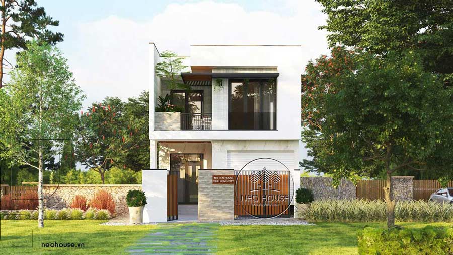 Thiết kế mặt tiền nhà 5m 2 tầng mái bằng