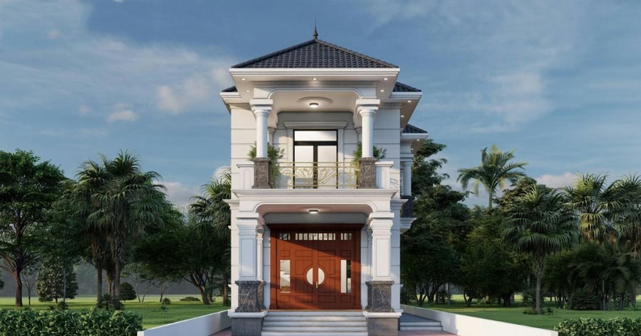 Mẫu nhà mặt tiền 5m 2 tầng mái Nhật