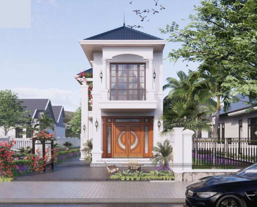 Mẫu nhà mặt tiền 5m 2 tầng mái Nhật