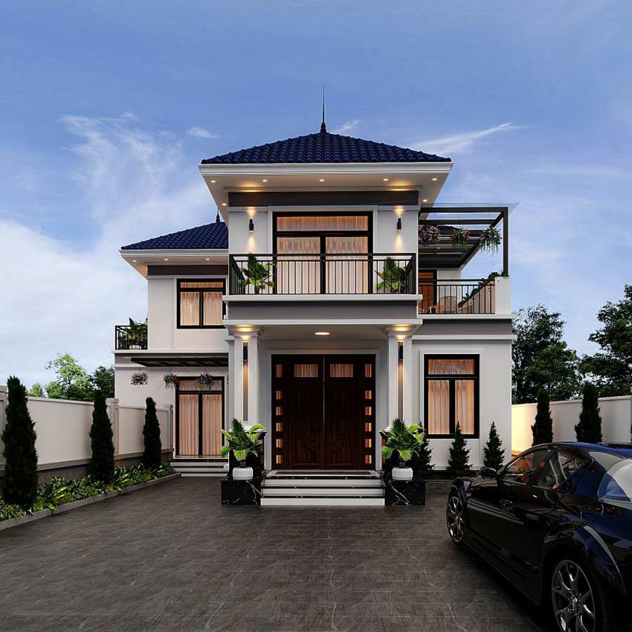 Mẫu nhà mặt tiền 5m 2 tầng mái Nhật