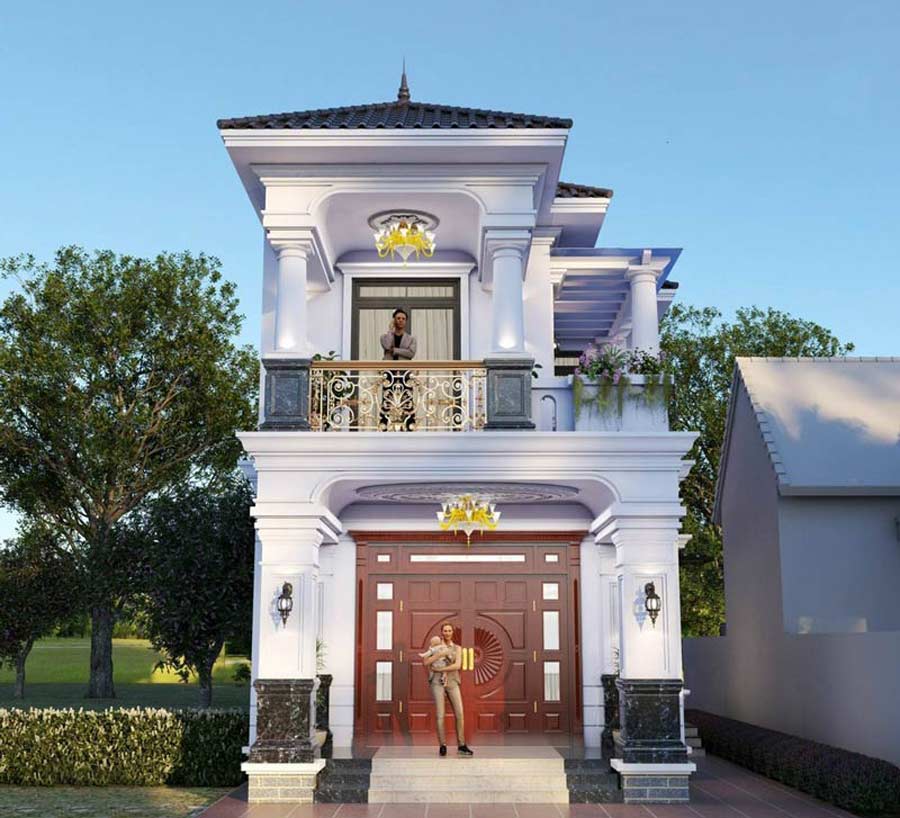 Mẫu nhà mặt tiền 5m 2 tầng tân cổ điển