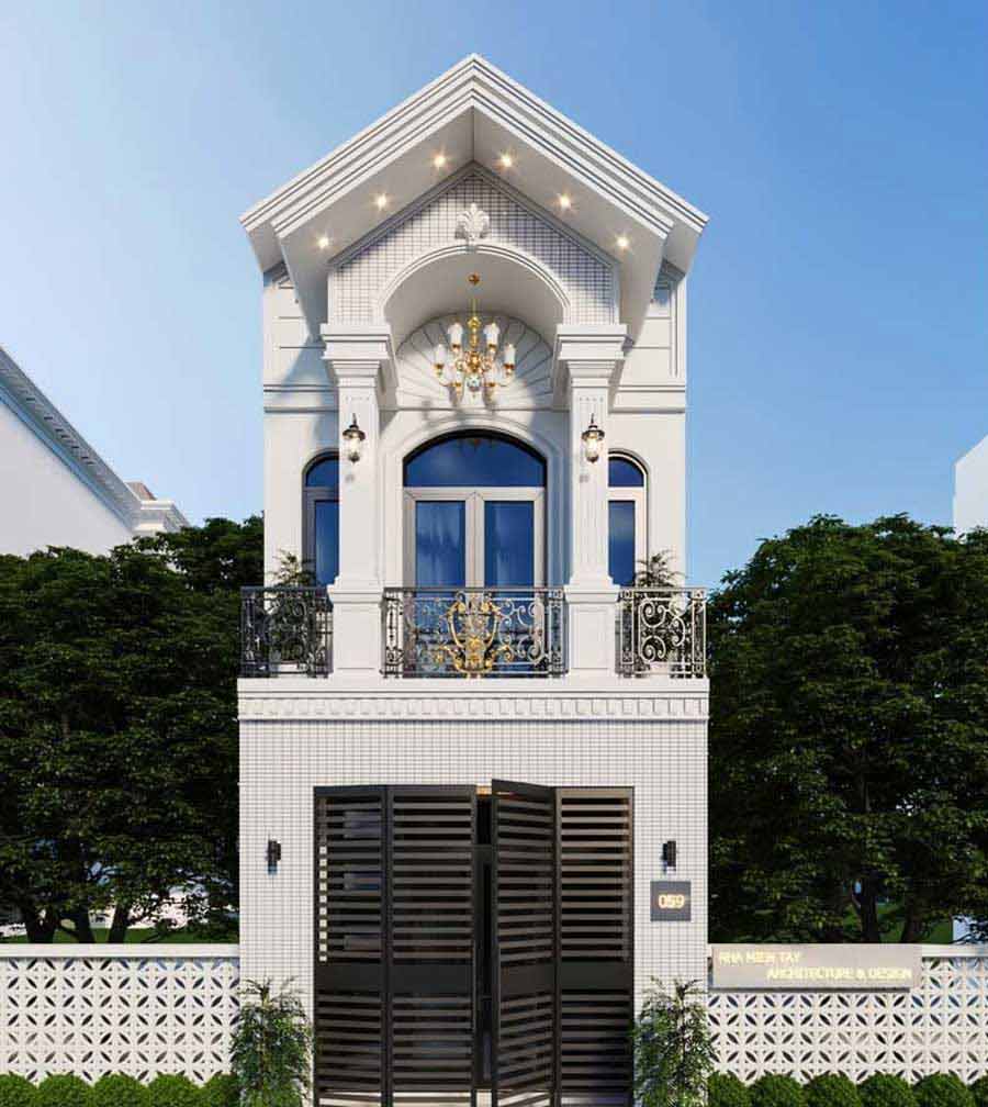 Mẫu nhà mặt tiền 5m 2 tầng tân cổ điển