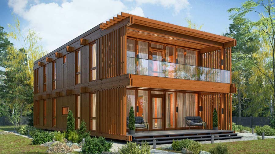 Nhà lắp ghép 2 tầng bằng gỗ