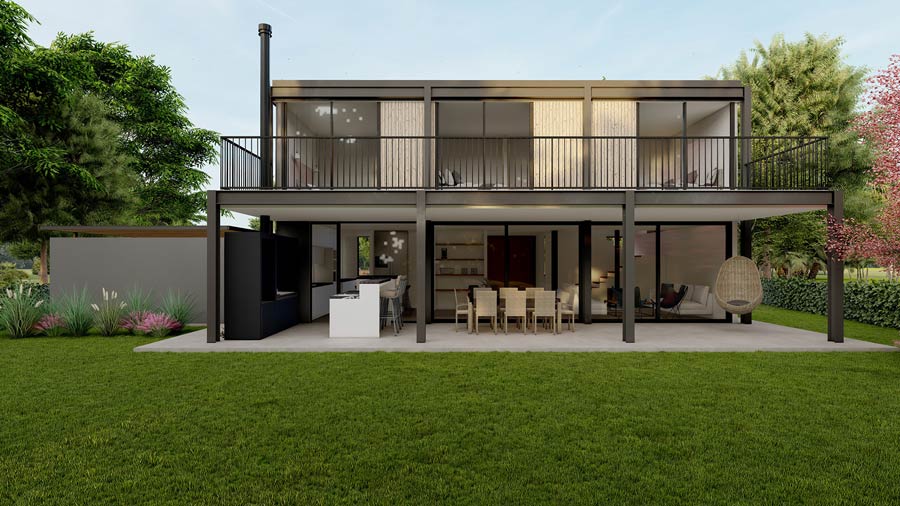 Nhà lắp ghép 2 tầng mái bằng hiện đại