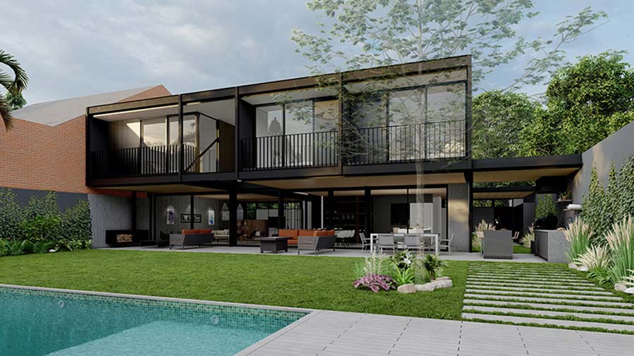 Nhà lắp ghép 2 tầng mái bằng hiện đại