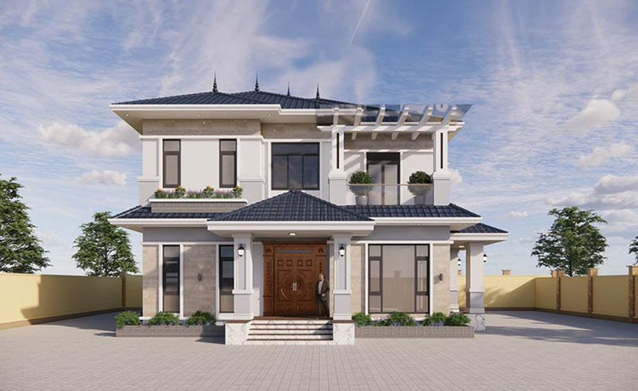 Mẫu nhà vuông 2 tầng 4 phòng ngủ