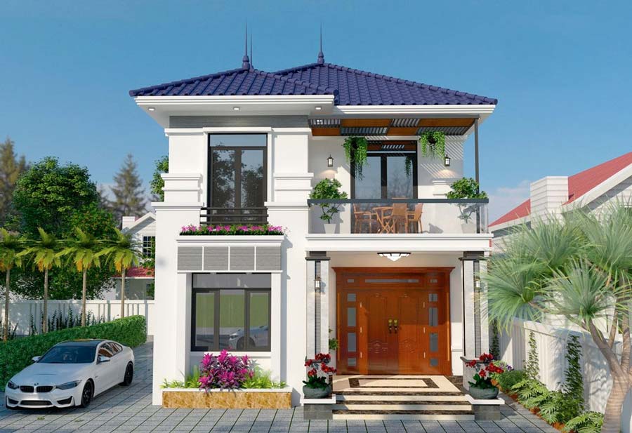 Mẫu nhà vuông 2 tầng 4 phòng ngủ