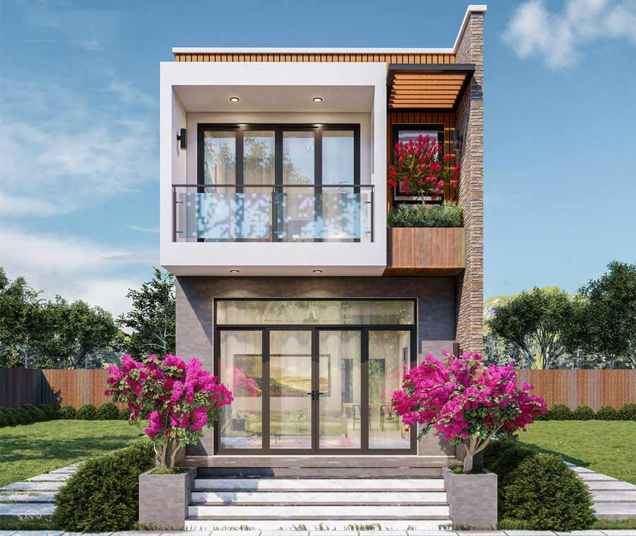 Mẫu nhà vuông 2 tầng 80m2