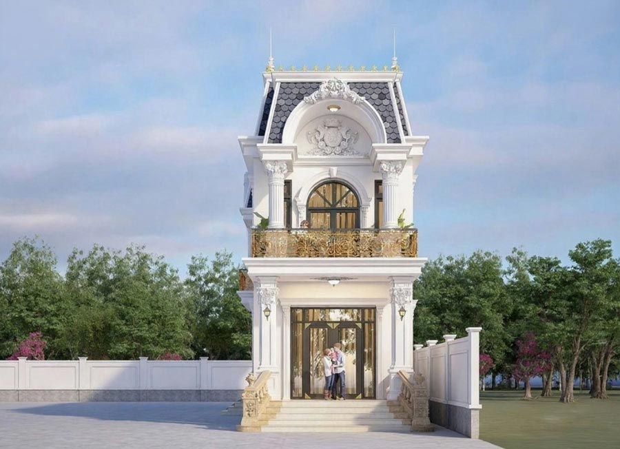 Mẫu thiết kế nhà vuông 2 tầng kiểu Pháp