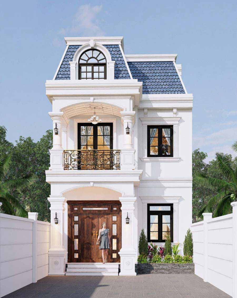 Mẫu thiết kế nhà vuông 2 tầng kiểu Pháp