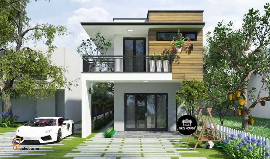 Mẫu nhà vuông 2 tầng mái bằng