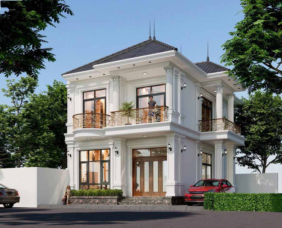 Nhà vuông 2 tầng mái Nhật