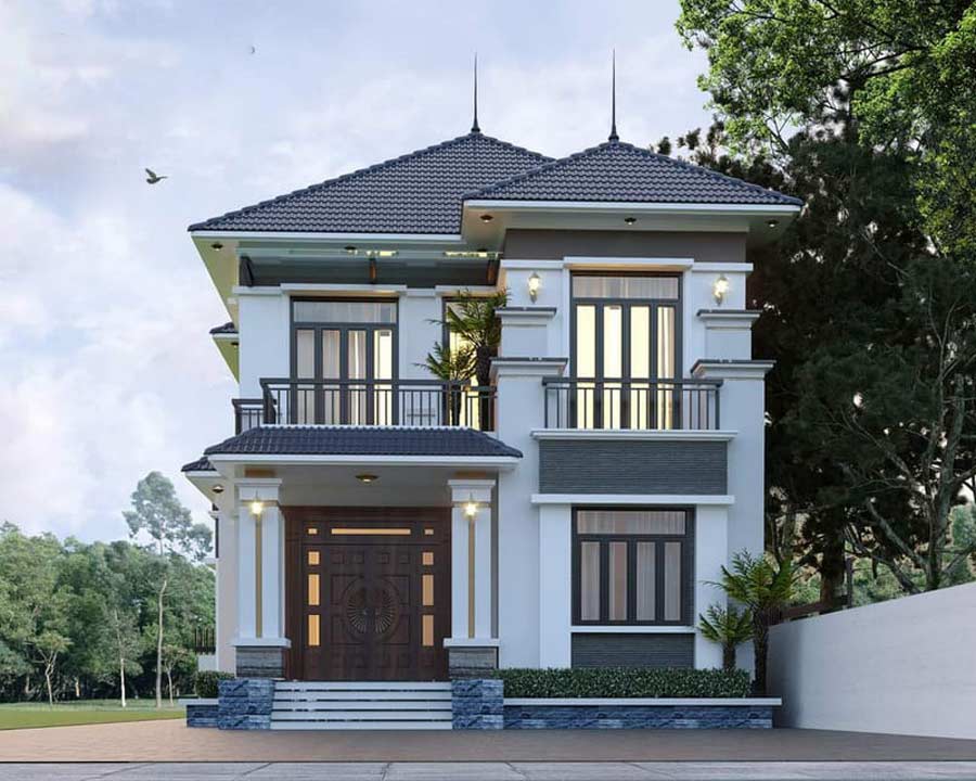 Nhà vuông 2 tầng mái Nhật