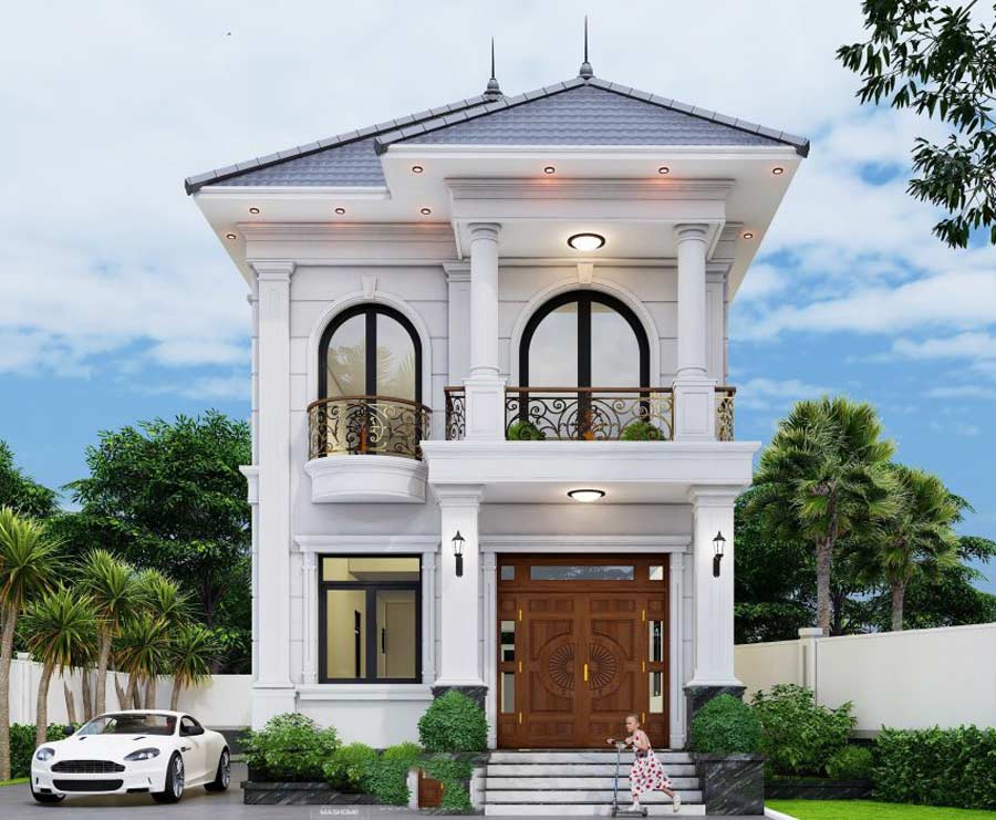 Nhà vuông 2 tầng mái Nhật