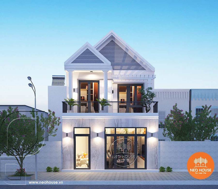 Mẫu nhà vuông 2 tầng mái thái