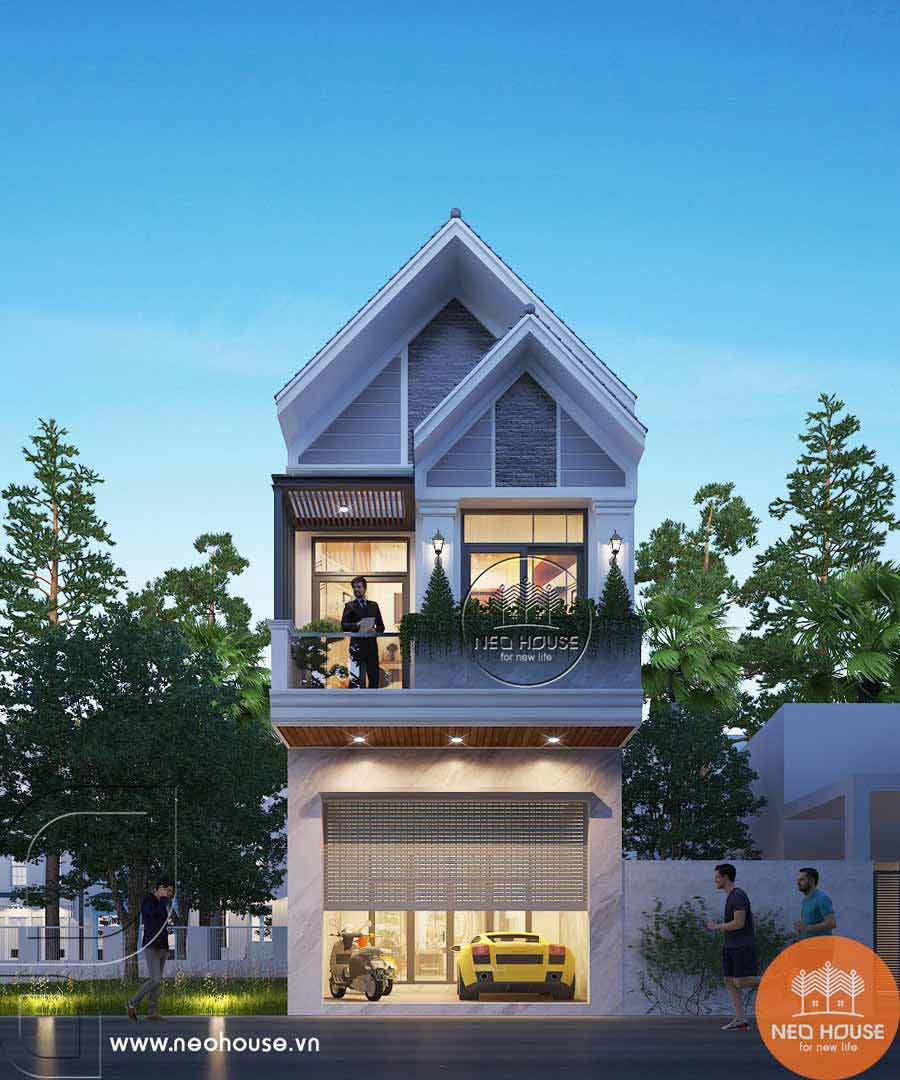 Mẫu nhà vuông 2 tầng mái thái