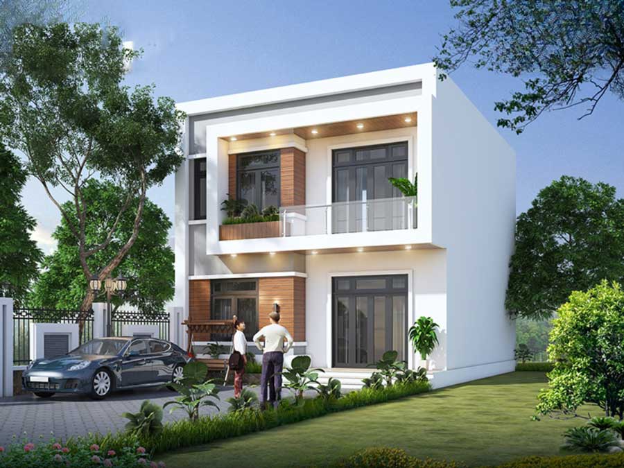 Mẫu nhà vuông 2 tầng ở nông thôn