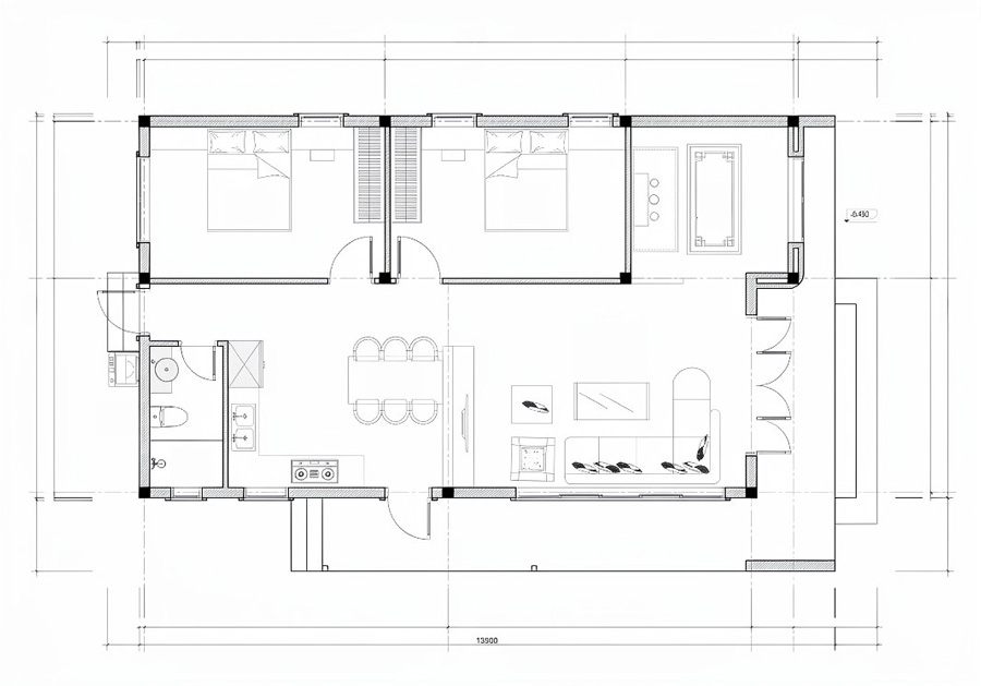 Mặt bằng công năng nhà 100m2 1 tầng 3 phòng ngủ