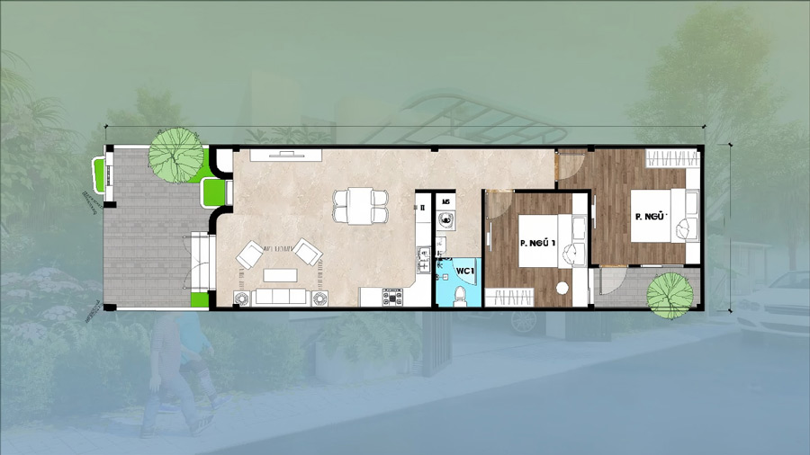 Bản vẽ mặt bằng nhà 80m2 1 tầng hiện đại