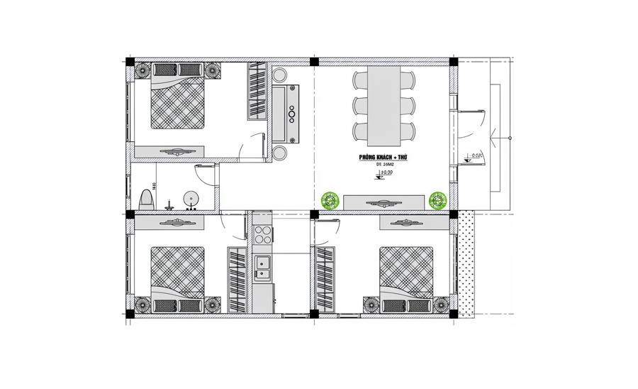 Bản vẽ mặt bằng công năng nhà 1 tầng 80m2 mái Nhật