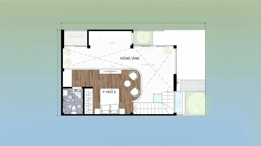 Bản vẽ mặt bằng nhà 1 tầng 40m2 có gác lửng