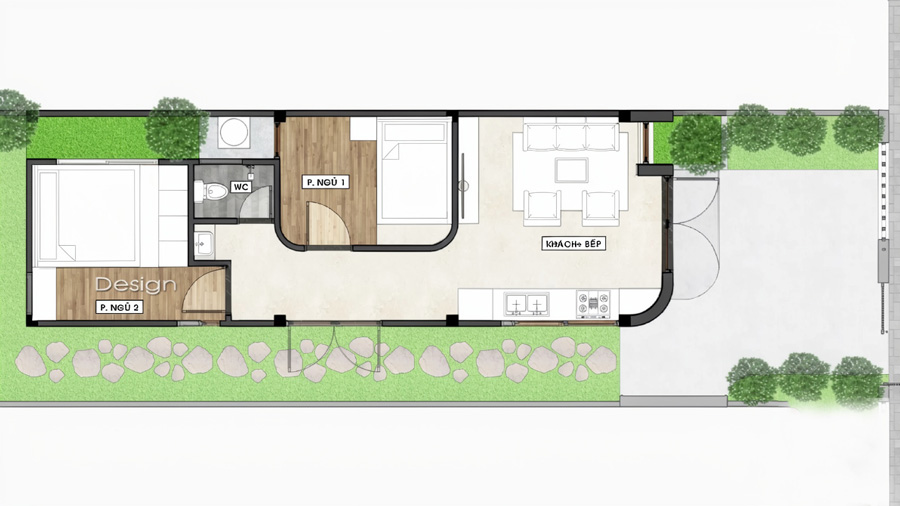 Bản vẽ mặt bằng nhà 1 tầng 40m2 có sân vườn