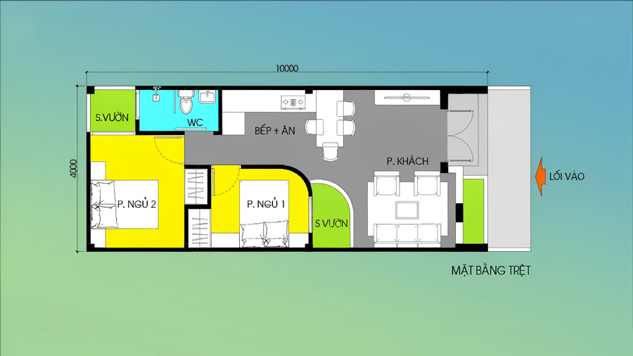 Bản vẽ mặt bằng nhà 1 tầng 40m2 dành cho vợ chồng trẻ