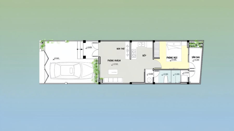 Bản vẽ mặt bằng nhà 1 tầng 50m2 có gara