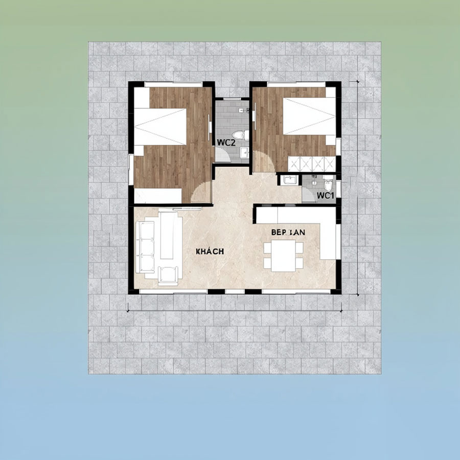 Bản vẽ mặt bằng nhà vuông 1 tầng 50m2