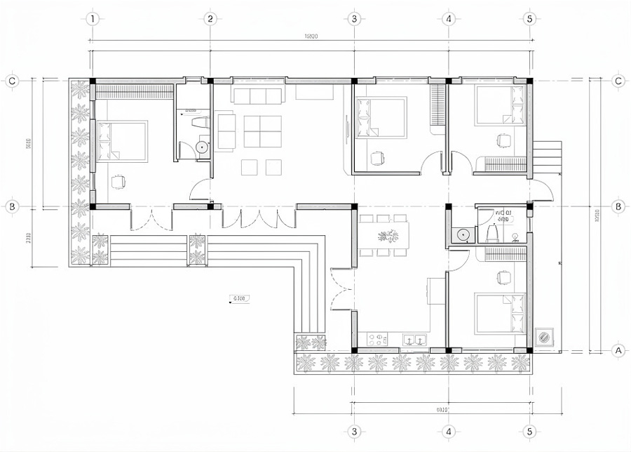 Bản vẽ nhà mái lệch 1 tầng chữ L