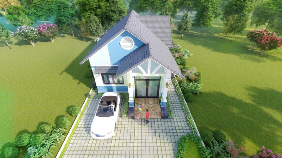 Bản vẽ phối cảnh thiết kế nhà 6x12m 1 tầng có sân vườn