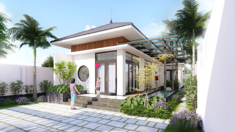 Bản vẽ phối cảnh nhà 6x12m 1 tầng mái nhật