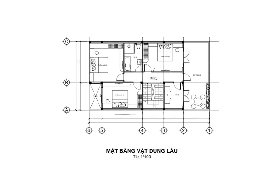 Mặt bằng nhà 2 tầng 4 phòng ngủ có ban công