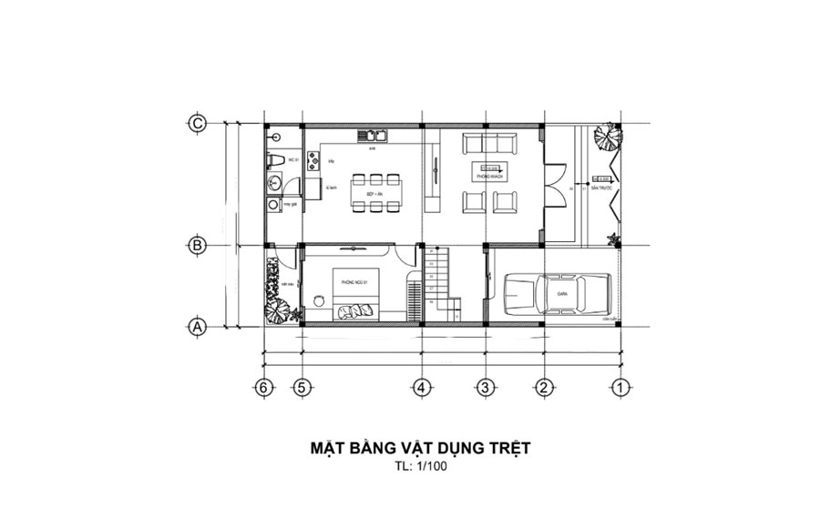 Tầng trệt: Tích hợp tiện ích đỗ xe và không gian sinh hoạt thông suốt