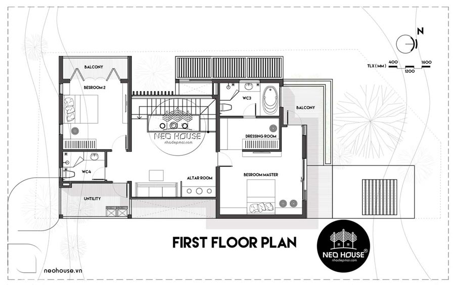 Mặt bằng công năng nhà phố 2 tầng 2 mặt tiền 3 phòng ngủ