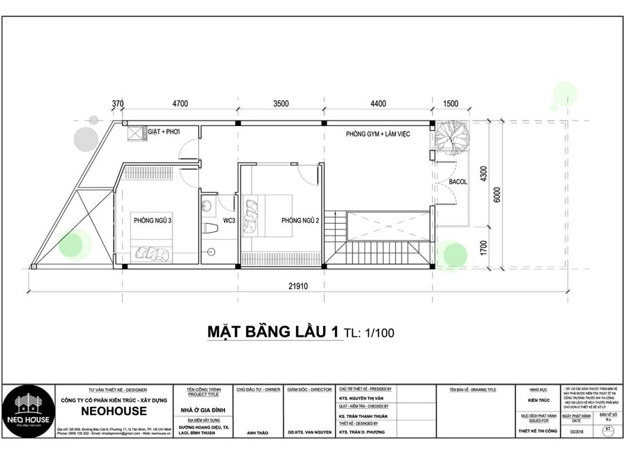 Thiết kế nhà 2 tầng 3 phòng ngủ có gara