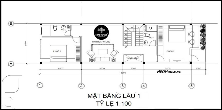 Mẫu thiết kế nhà 2 tầng 3 phòng ngủ có sân thượng