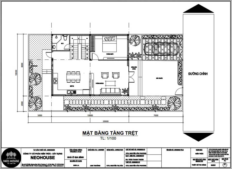 Mẫu thiết kế nhà 2 tầng 3 phòng ngủ 8x20m