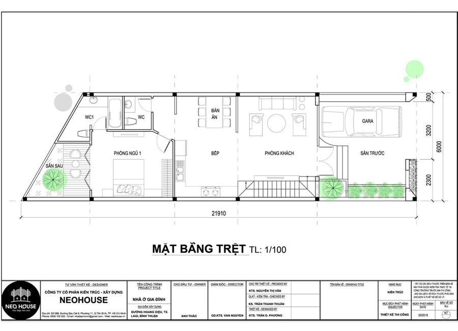 Thiết kế nhà 2 tầng 3 phòng ngủ có gara