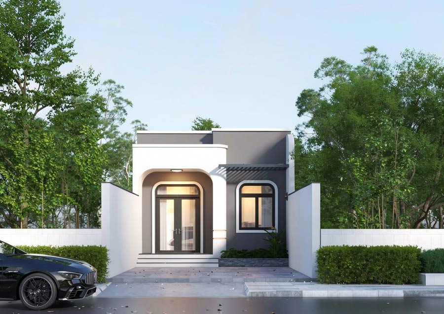 Thiết kế nhà mặt tiền 6m 1 tầng 2 phòng ngủ