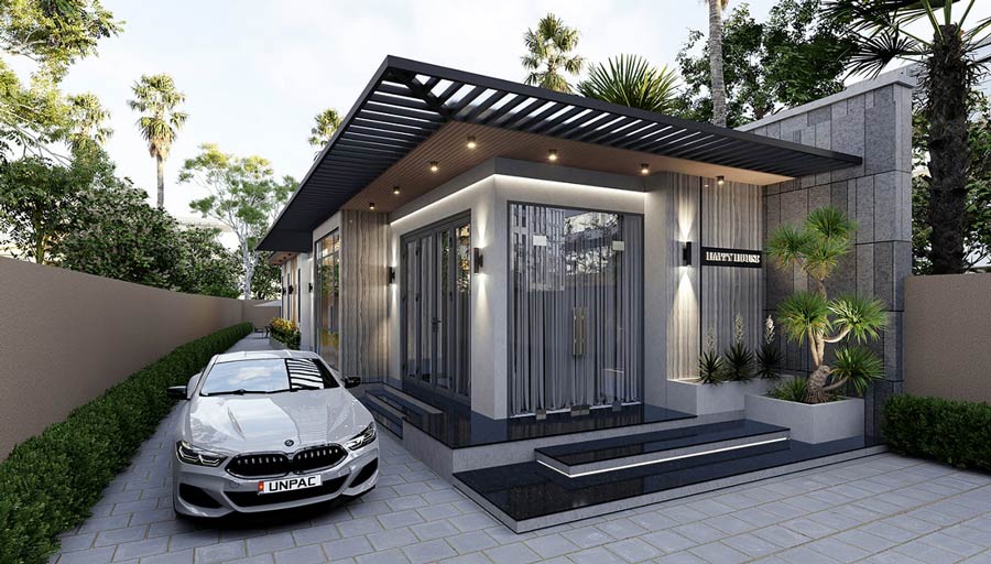 Thiết kế mặt tiền nhà phố 5m 1 tầng có gara
