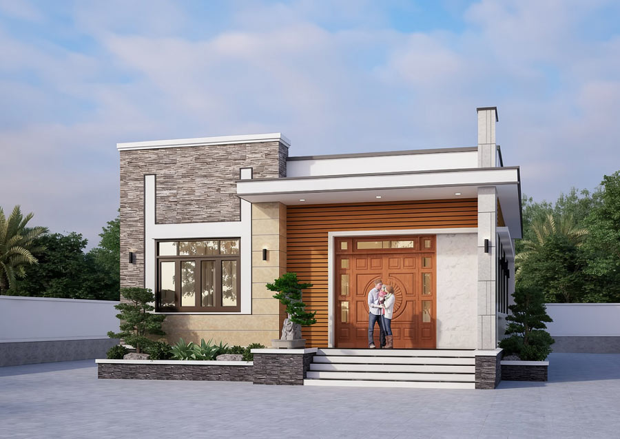 Thiết kế nhà 1 tầng 2 phòng ngủ cho vợ chồng trẻ