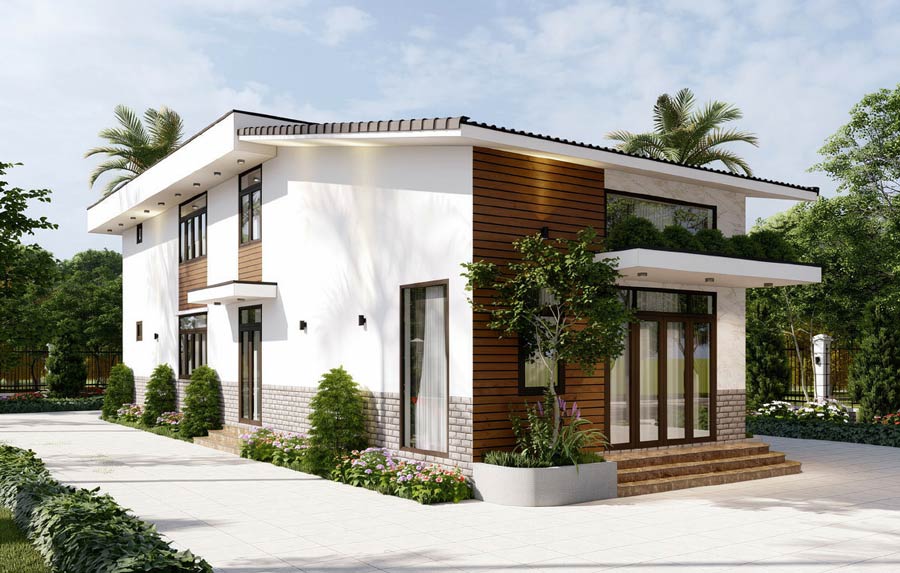 Mẫu thiết kế nhà 1 tầng 2 phòng ngủ có gác lửng