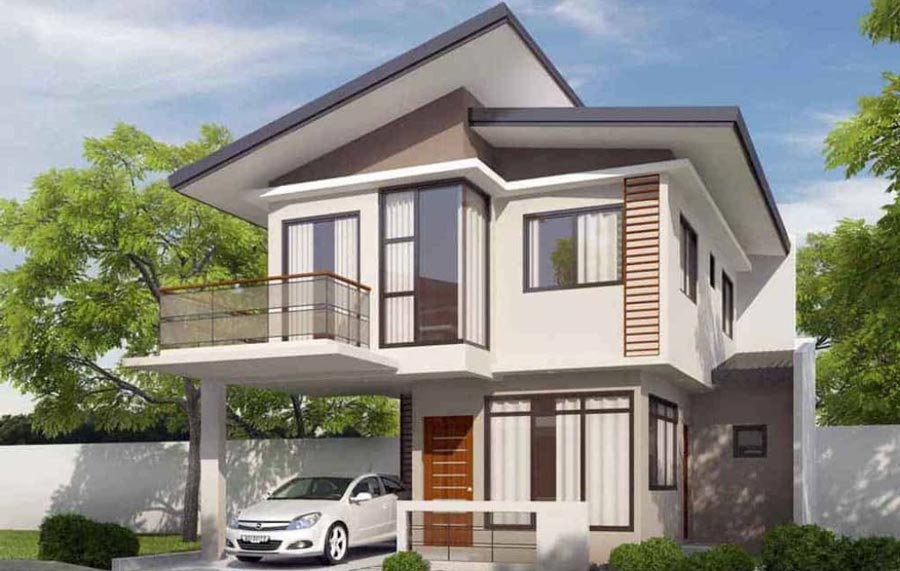 Mẫu nhà 2 tầng 4 phòng ngủ dưới 1 tỷ mái lệch 