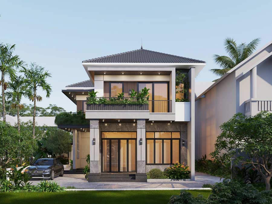 Mẫu nhà 2 tầng 4 phòng ngủ dưới 1 tỷ có sân vườn