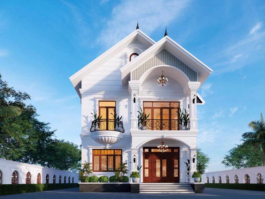 Thiết kế nhà 2 tầng 4 phòng ngủ dưới 1 tỷ tân cổ điển 